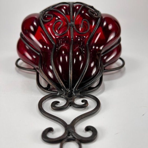 Gothic Caged Ruby Red Glass Wall Hang Planter VTG - Picture 5 of 16